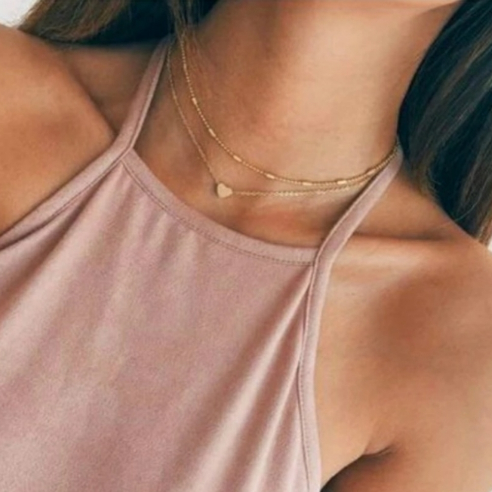 New Gold Double-Layer Heart Necklace - Picture 2 of 8